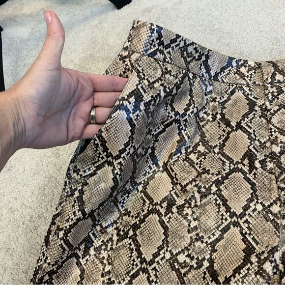Zara Snake Print Faux Leather Pants Sand Brown High Waist Sz S - Picture 9 of 17